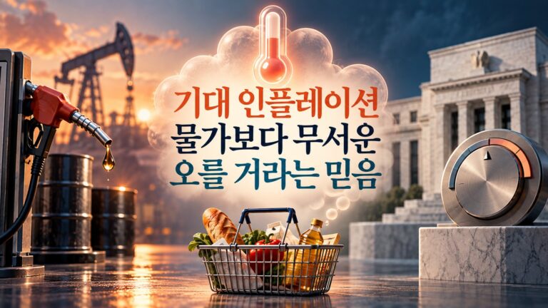 기대 인플레이션 4.7%와 근원물가 2.6%를 비교한 주유기와 온도계 그림